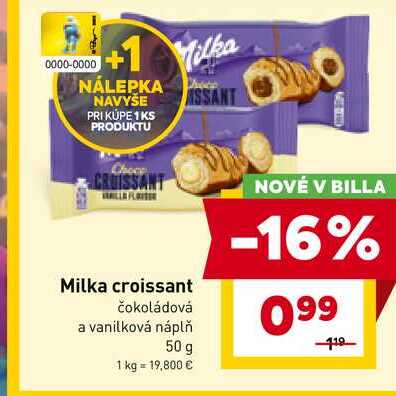 Milka croissant čokoládová a vanilková náplň 50 g