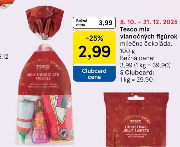 Tesco mix vianočných figúrok mliečna čokoláda 100g