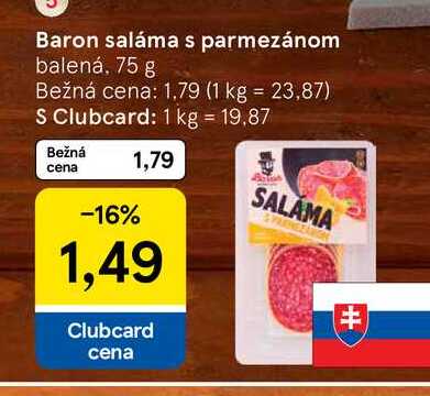 Baron saláma s parmezánom balená, 75 g