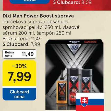Dixi Man Power Boost súprava darčeková súprava obsahuje: sprchovací gél 4v1 250 ml, vlasové sérum 200 ml, šampón 250 ml 