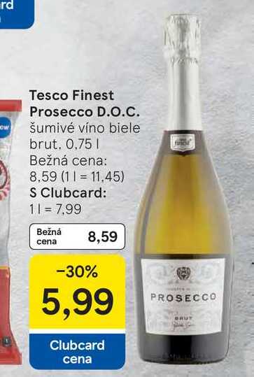 Tesco Finest Prosecco D.O.C. šumivé víno biele brut. 0,75 l