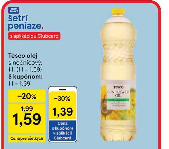 Tesco olej slnečnicový, 1l