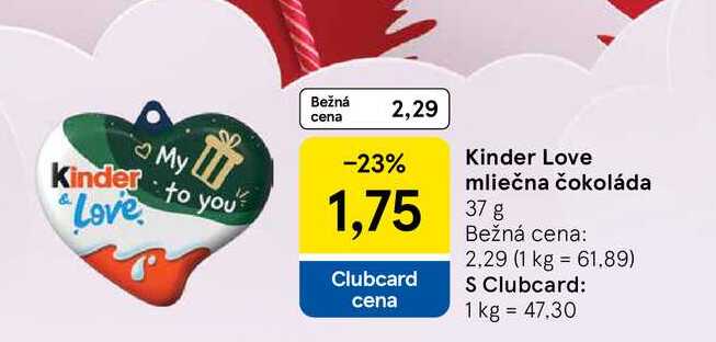 Kinder Love mliečna čokoláda 37g