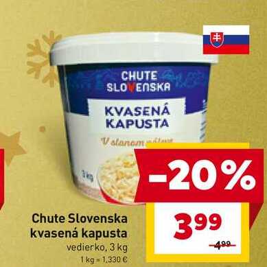 Chute Slovenska kvasená kapusta vedierko, 3 kg