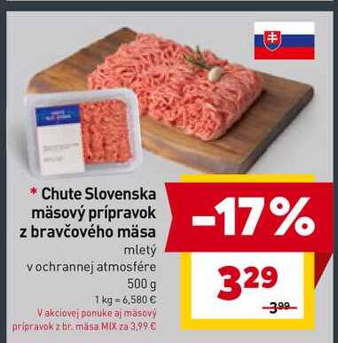 Chute Slovenska mäsový prípravok z bravčového mäsa mletý v ochrannej atmosfére 500 g