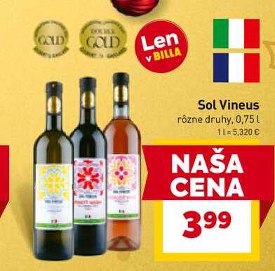 BILLA Sol Vineus rôzne druhy, 0,75l