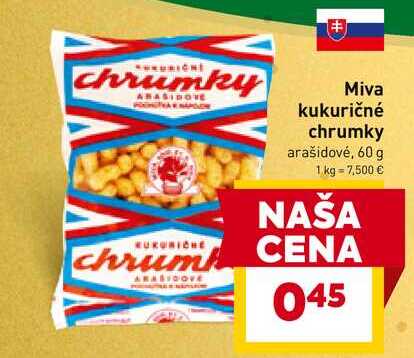 Miva kukuričné chrumky arašidové, 60 g