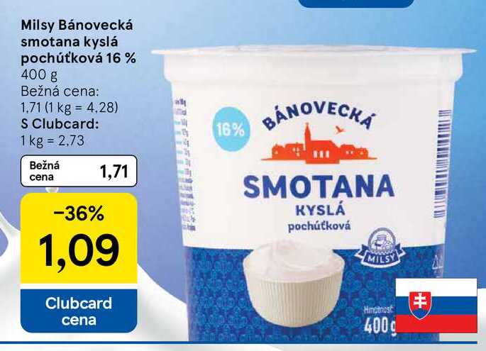 Milsy Bánovecká smotana kyslá pochúťková 16 % 400 g