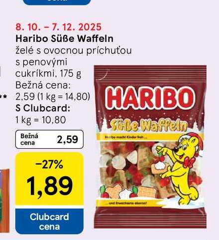 Haribo Süße Waffeln želé s ovocnou príchuťou s penovými cukríkmi, 175 g