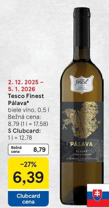 Tesco Finest Pálava biele víno, 0.5l