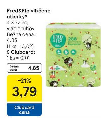 Fred & Flo vlhčené utierky 4 × 72 ks