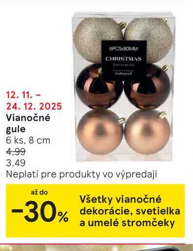 Vianočné gule 6 ks, 8 cm