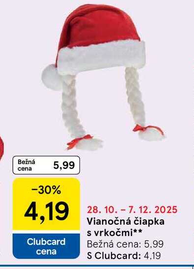 Vianočná čiapka s vrkočmi 