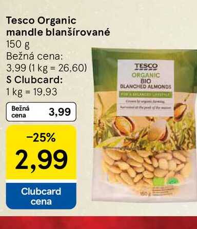 Tesco Organic mandle blanšírované 150 g