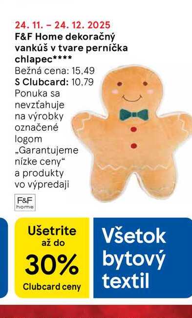 F&F Home dekoračný vankúš v tvare perníčka chlapec