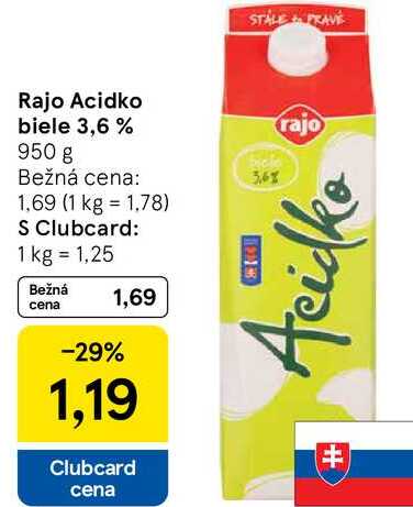 Rajo Acidko biele 3,6 % 950 g 