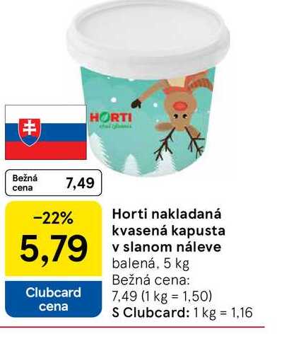 Horti nakladaná kvasená kapusta v slanom náleve balená, 5 kg 