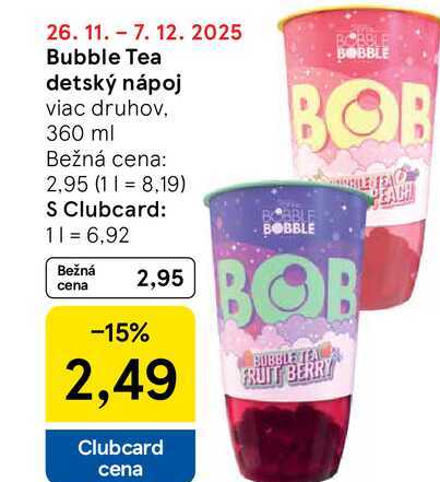 Bubble Tea detský nápoj viac druhov, 360 ml