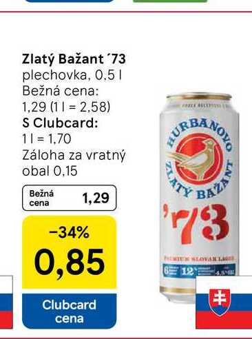 Zlatý Bažant '73 plechovka, 0.5l