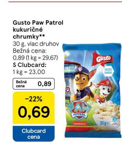 Gusto Paw Patrol kukuričné chrumky 30 g