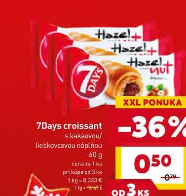 7Days croissant s kakaovou/ lieskovcovou náplňou 60 g