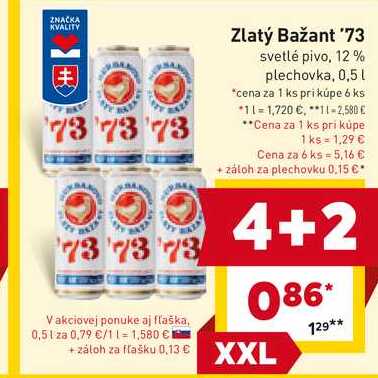 Zlatý Bažant '73 svetlé pivo, 12% plechovka, 0,5 l