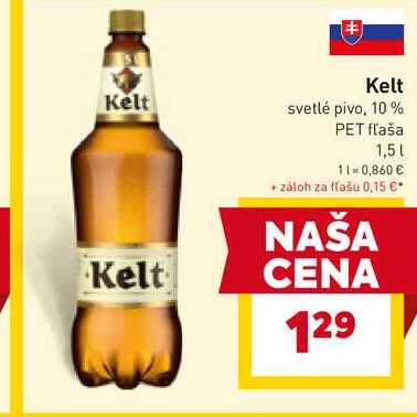 Kelt svetlé pivo, 10% PET fľaša 1,5 l