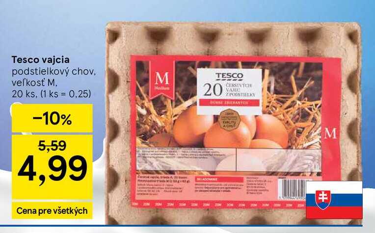 Tesco vajcia podstielkový chov veľkosť M 20 ks