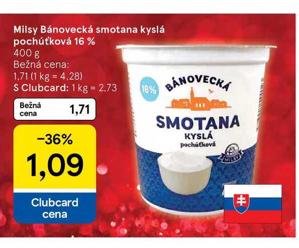 Milsy Bánovecká smotana kyslá pochúťková 16 % 400 g 