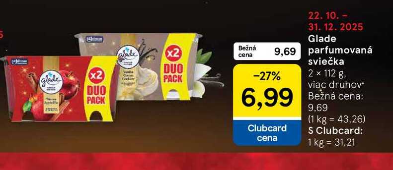 Glade parfumovaná sviečka 2 x 112 g, viac druhov 