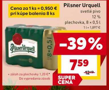 Pilsner Urquell svetlé pivo 12% plechovka, 8 x 0,5l