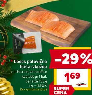 Losos polovičná fileta s kožou v ochrannej atmosfére cca 500 g/1 bal.