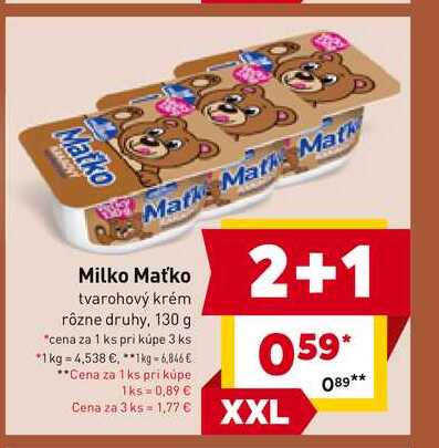 Milko Maťko tvarohový krém rôzne druhy, 130 g