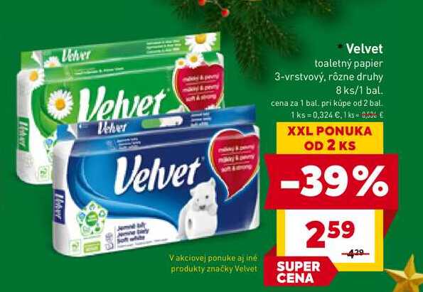 Velvet toaletný papier 3-vrstvový, rôzne druhy 8 ks