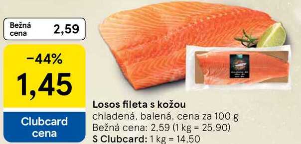 Losos fileta s kožou chladená, balená, cena za 100 g