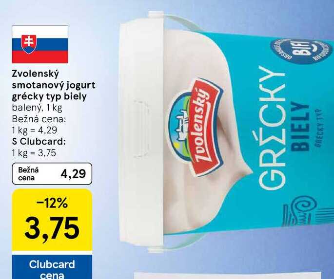Zvolenský smotanový jogurt grécky typ biely balený, 1 kg  v akcii