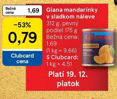 Giana mandarínky 312 g, pevný podiel 175 g
