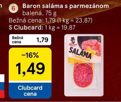Baron saláma s parmezánom balená, 75 g