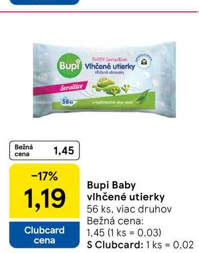 Bupi Baby vlhčené utierky 56 ks, viac druhov 