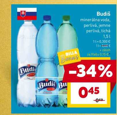 Budiš minerálna voda, perlivá, jemne perlivá, tichá 1,5l