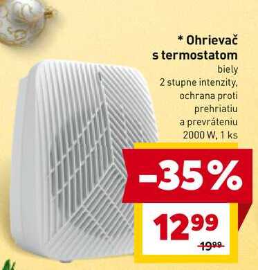 Ohrievač s termostatom biely 2 stupne intenzity, ochrana proti prehriatiu a prevráteniu 2000 W, 1 ks 