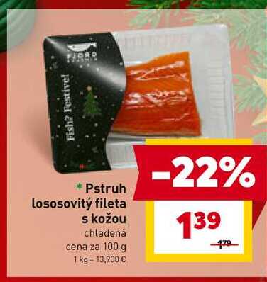 Pstruh Lososovitý fileta s kožou chladená cena za 100 g