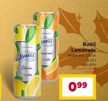 Budiš Lemonade pomaranč, citrón 0,33l