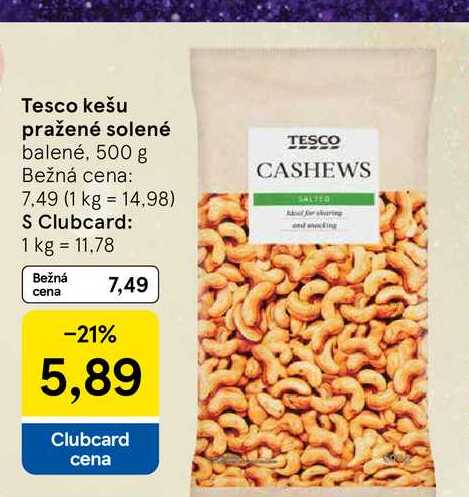 Tesco kešu pražené solené balené, 500 g 