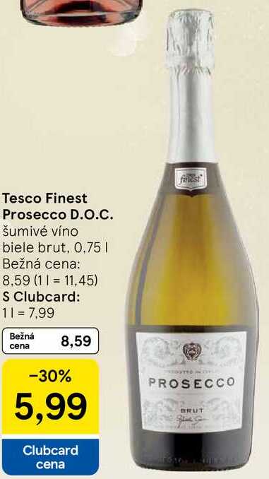 Tesco Finest Prosecco D.O.C. šumivé víno biele brut, 0,75l
