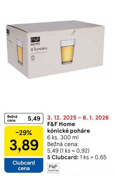 F&F Home kónické poháre 6 ks, 300 ml 
