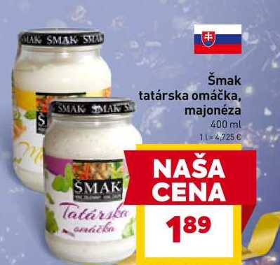 Šmak tatárska omáčka, majonéza 400 ml 