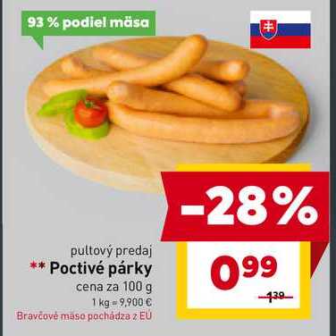 Poctivé párky cena za 100 g