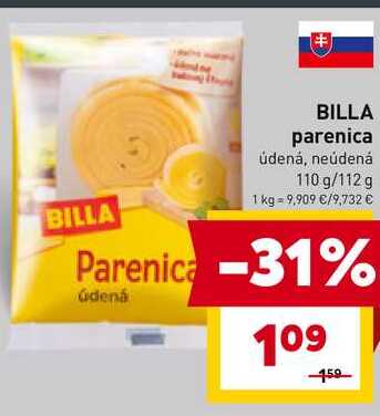 BILLA parenica údená, neúdená 110 g/112 g