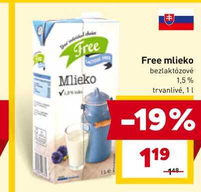 Free mlieko bezlaktózové 1,5% trvanlivé, 1 L